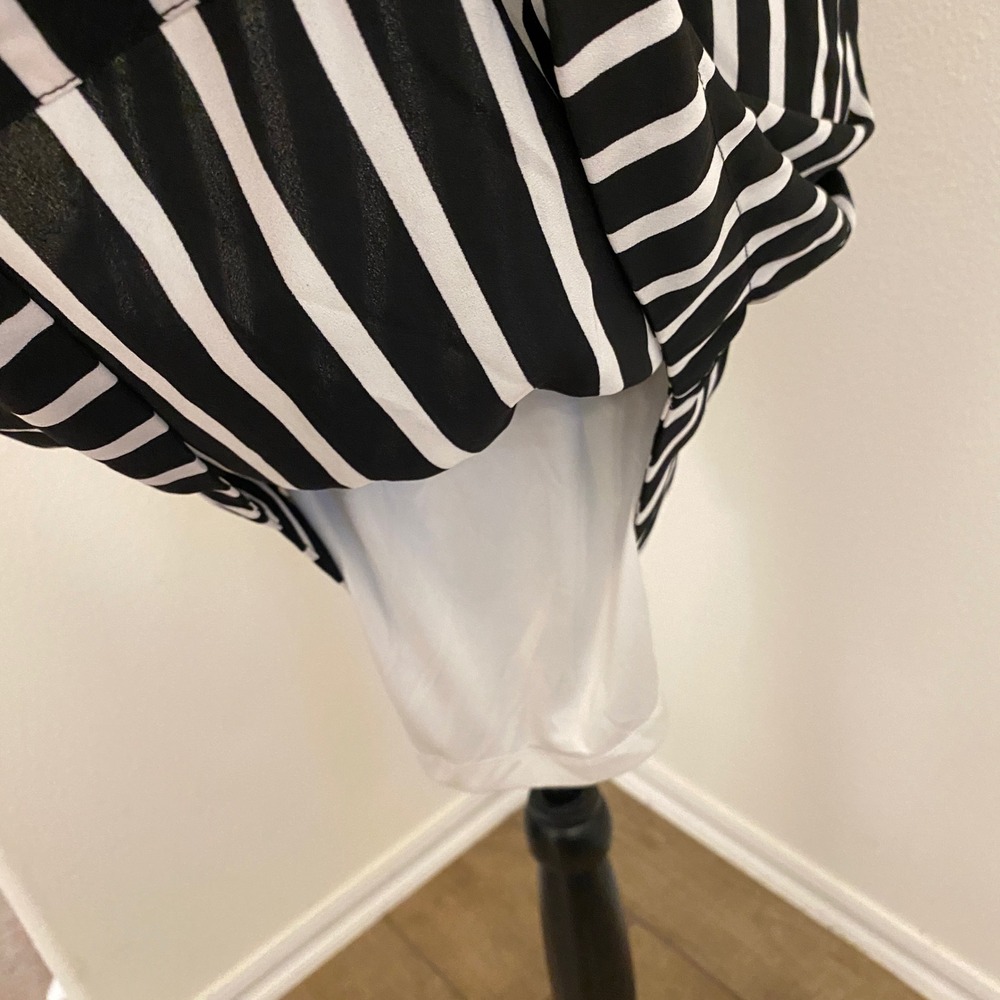 Express The Portofino Shirt Dress S Black White Striped Long Roll Tab Sleeve - Picture 8 of 14